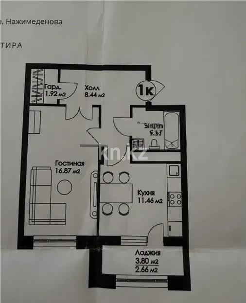Продажа 1-комнатной квартиры, 45.11 м² в Астане