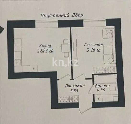 Продажа 1-комнатной квартиры, 45.51 м² в Астане