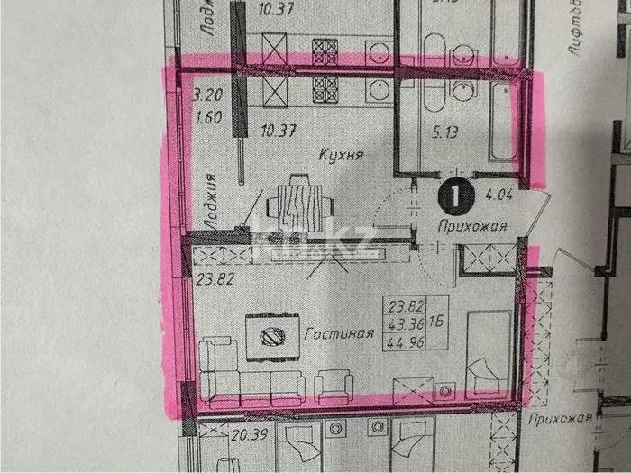 Продажа 1-комнатной квартиры, 44 м² в Астане
