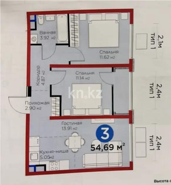 Продажа 3-комнатной квартиры, 55 м² в Алматы