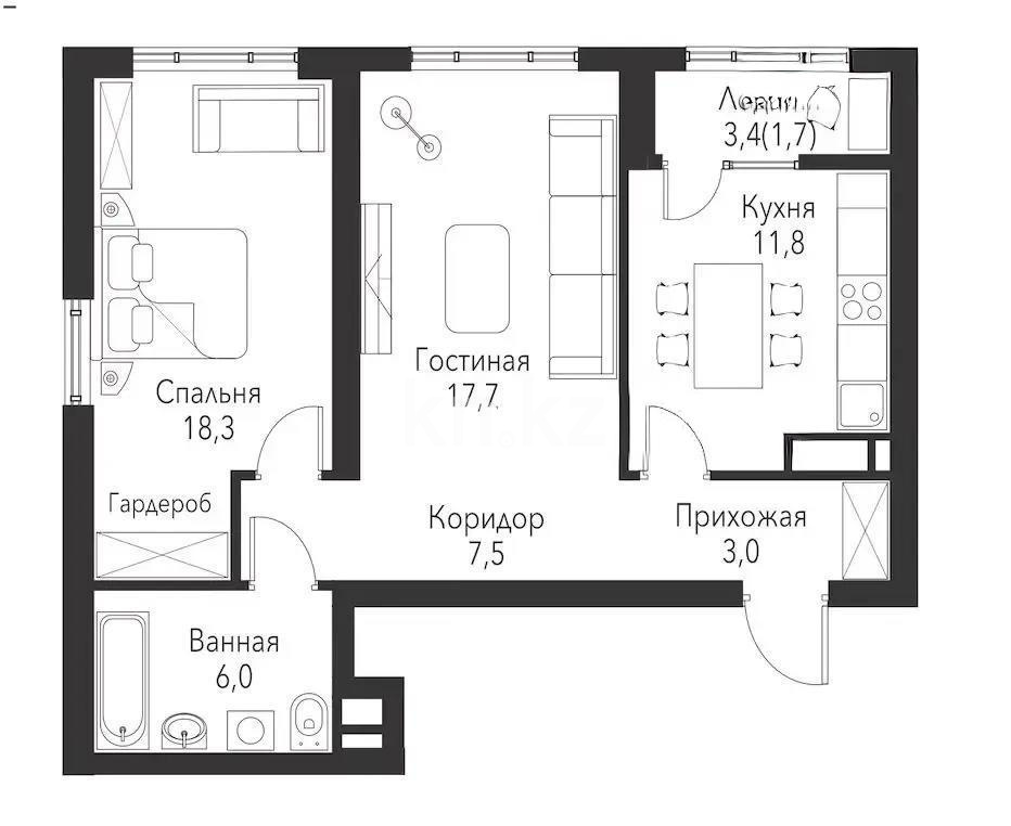 Продажа 2-комнатной квартиры, 66.5 м² в Алматы