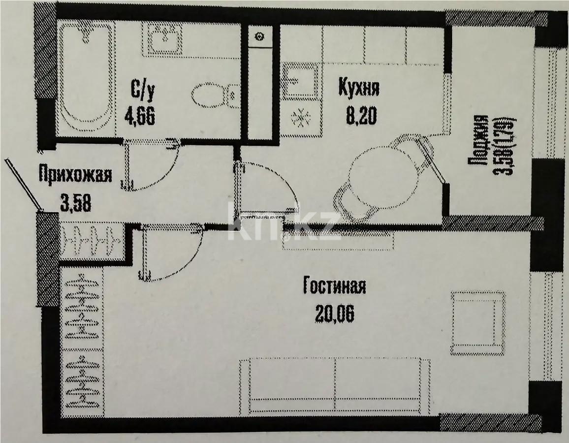 Продажа 1-комнатной квартиры, 38.29 м² в Астане