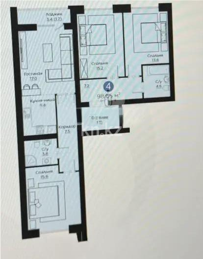 Продажа 4-комнатной квартиры, 98.66 м², ул. Айнакол, дом  64 в Астане