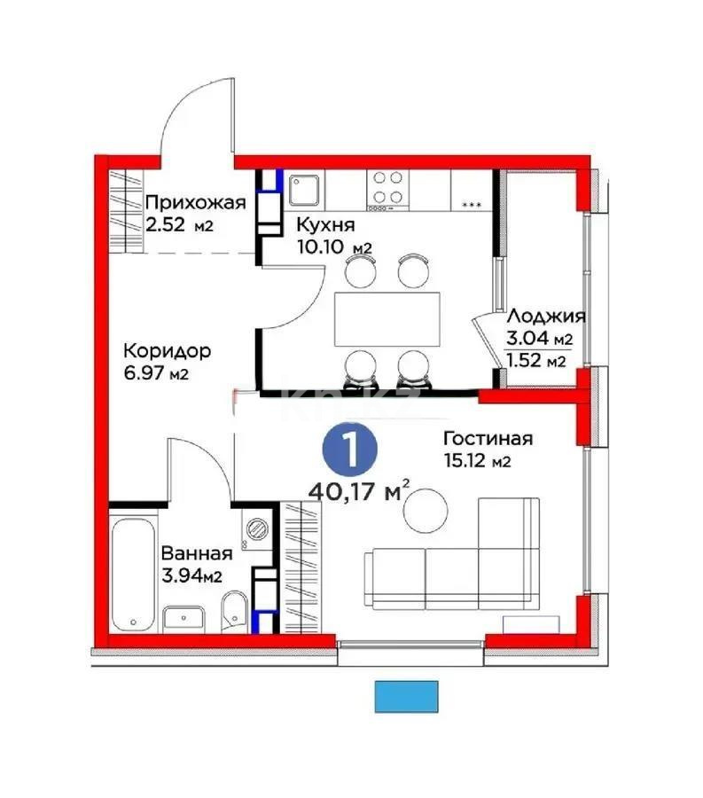 Продажа 1-комнатной квартиры, 40.17 м² в Алматы