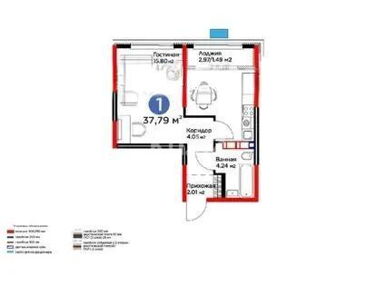 Продажа 1-комнатной квартиры, 37.79 м² в Алматы