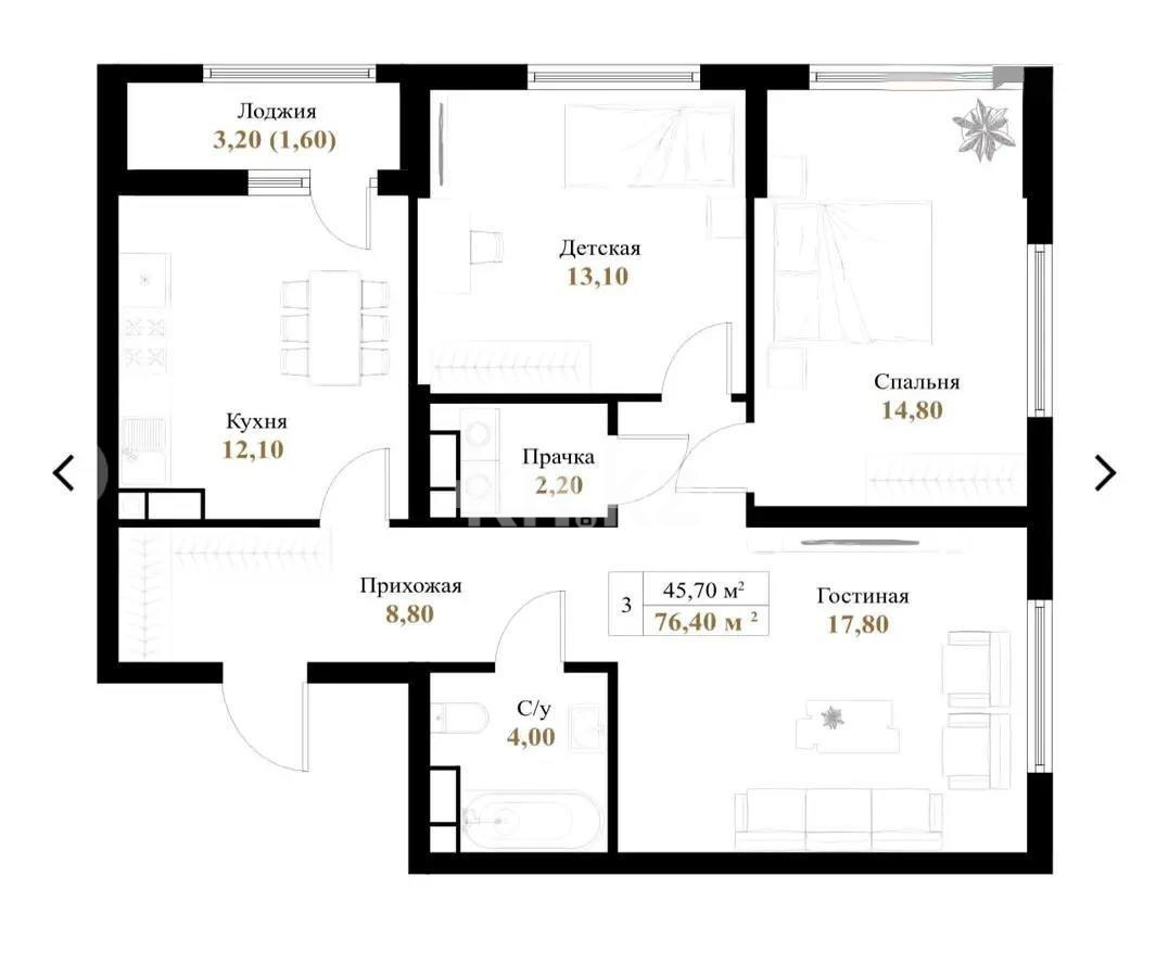 Продажа 3-комнатной квартиры, 80 м² в Алматы