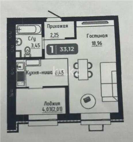 Продажа 1-комнатной квартиры, 33.12 м², ул. Тынышбайулы, дом  10 в Астане