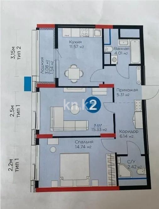 Продажа 2-комнатной квартиры, 62 м² в Астане - фото 3