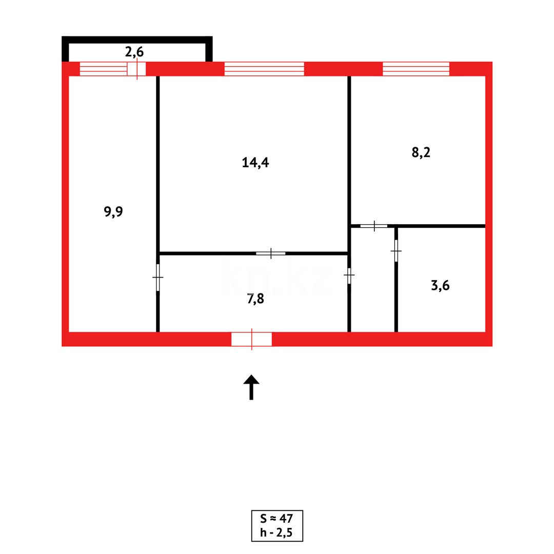 Продажа 2-комнатной квартиры, 46 м², пр. Бухар-жырау, дом  96 в Караганде - фото 20