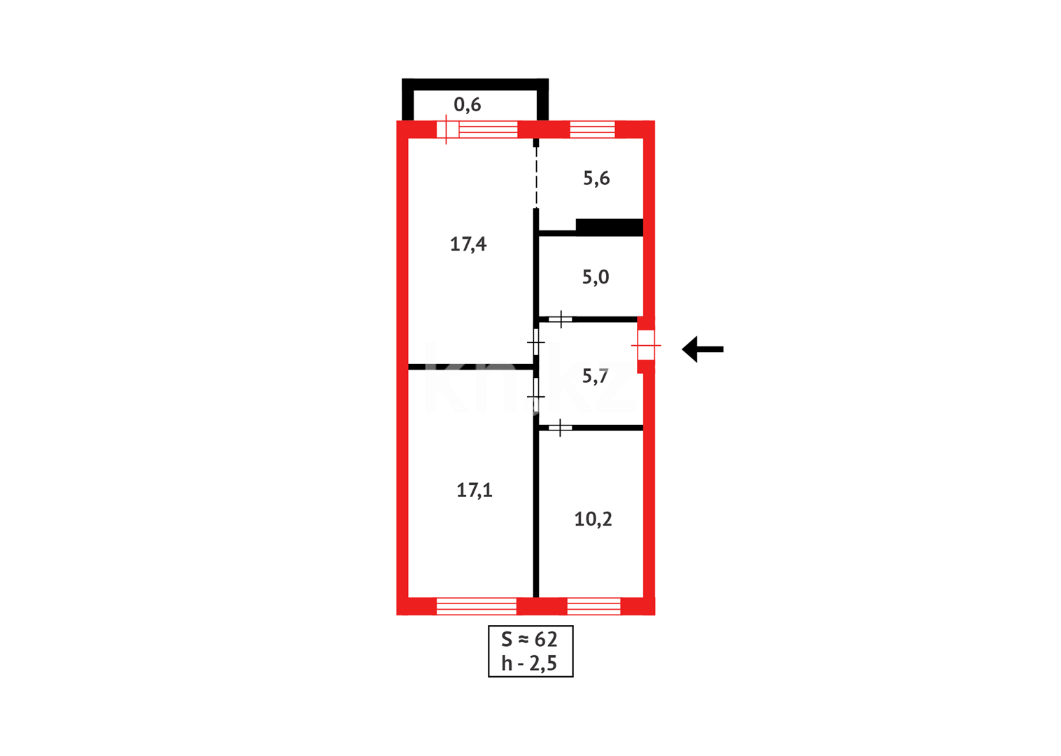 Продажа 3-комнатной квартиры, 61 м², мкр-н 15 в Караганде - фото 24