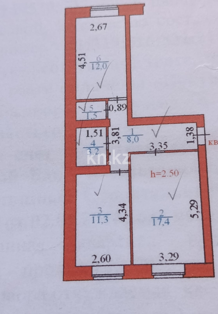 Продажа 2-комнатной квартиры, 53.4 м² в Астане