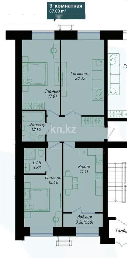 Продажа 3-комнатной квартиры, 87.3 м² в Астане