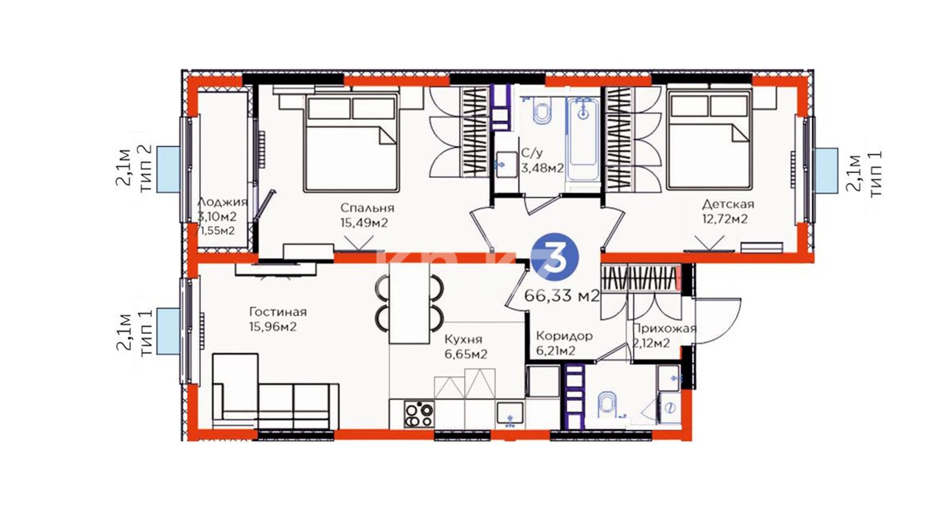 ЖК Dream City. Eco, 3-комнатная, цена 41 034 391 ₸, 618 640 ₸&nbsp;/&nbsp;м²