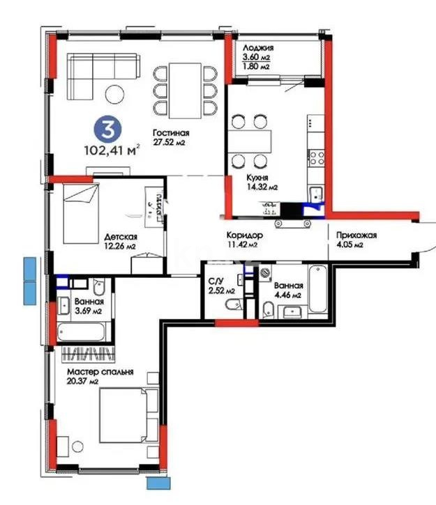 Продажа 3-комнатной квартиры, 103 м², пр. Туран, дом  43б в Астане - фото 5