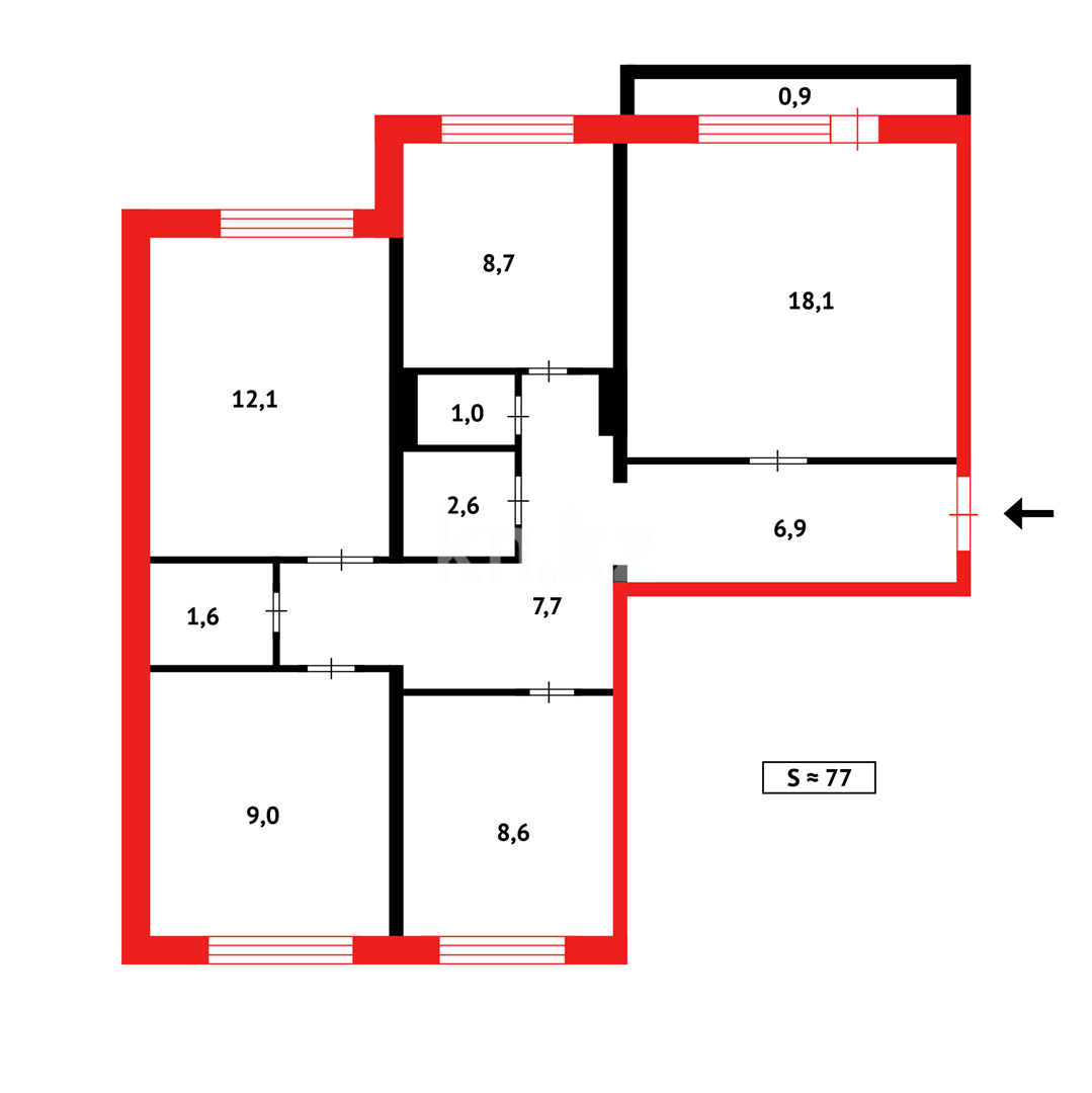 Продажа 4-комнатной квартиры, 76 м², ул. Гапеева, дом  12 в Караганде - фото 7