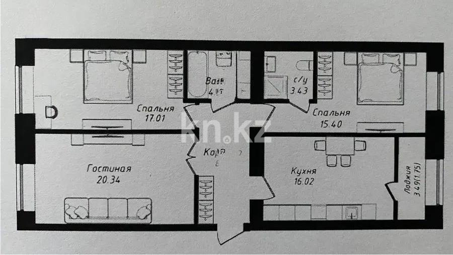 Продажа 3-комнатной квартиры, 87.21 м² в Астане