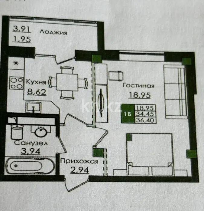 Продажа 1-комнатной квартиры, 36.4 м² в Астане