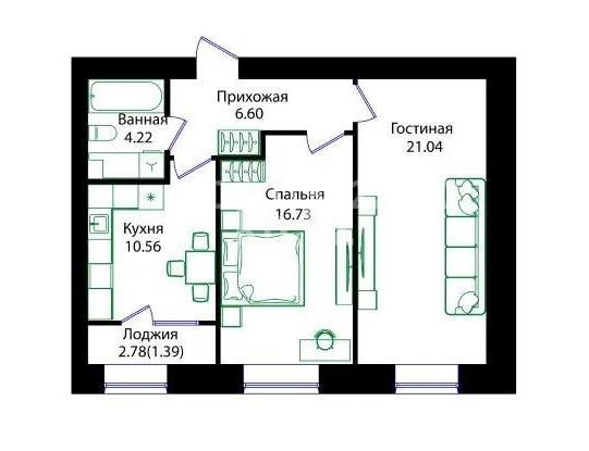 Продажа 2-комнатной квартиры, 60.54 м² в Астане
