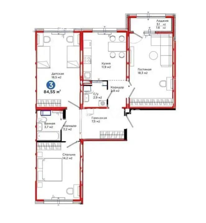 Продажа 3-комнатной квартиры, 84.55 м² в Астане - фото 7