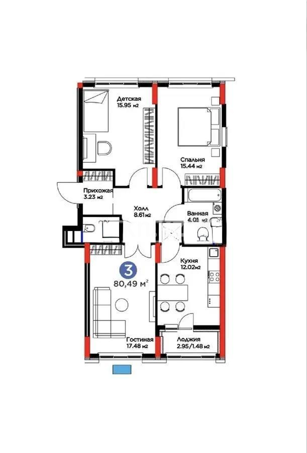 Продажа 3-комнатной квартиры, 81 м² в Астане