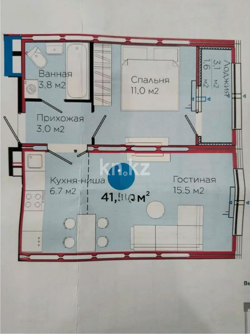 Продажа 1-комнатной квартиры, 41.55 м² в Астане - фото 4