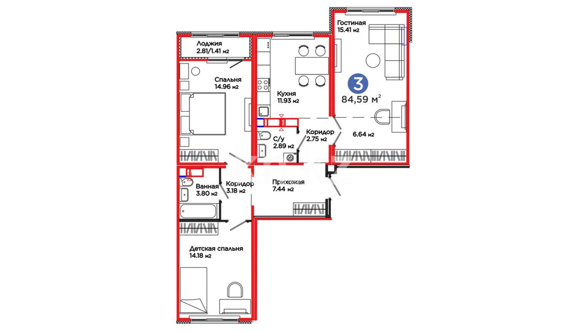 ЖК Örnek, 3-комнатная, цена 53 799 240 ₸, 636 000 ₸&nbsp;/&nbsp;м²