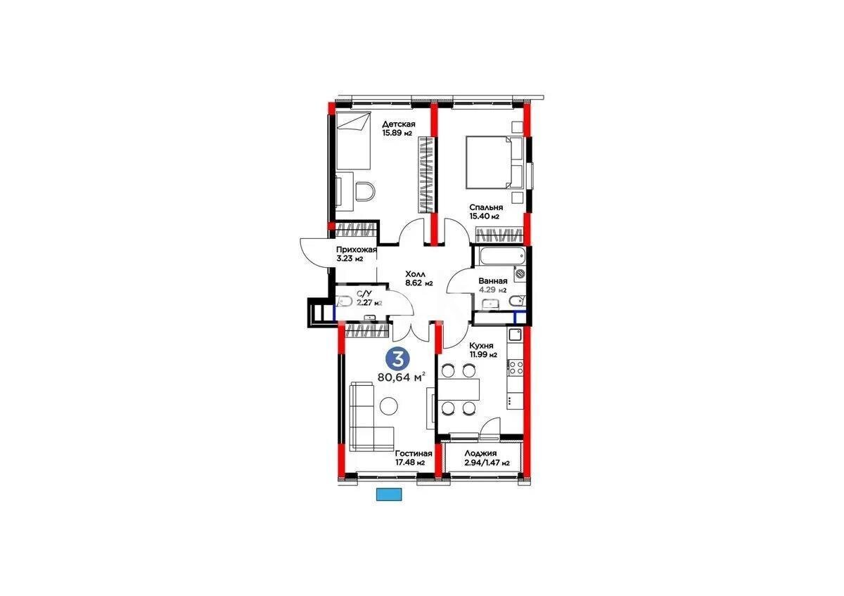Продажа 3-комнатной квартиры, 80.6 м² в Астане - фото 5