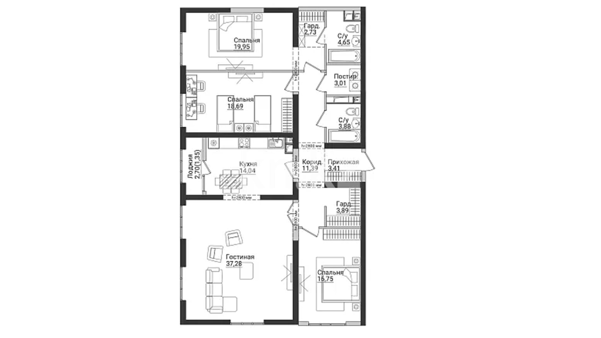 ЖК Ansar, 3-комнатная, цена 95 047 480 ₸, 674 000 ₸&nbsp;/&nbsp;м²