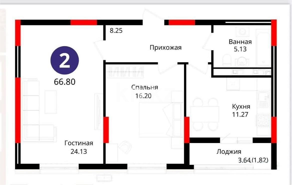 Продажа 2-комнатной квартиры, 67 м² в Астане - фото 2