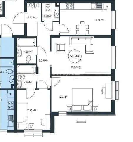 Продажа 3-комнатной квартиры, 90.35 м² в Алматы