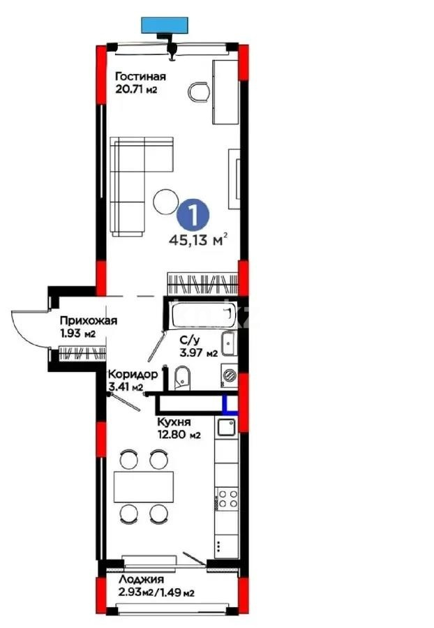 Продажа 2-комнатной квартиры, 46 м² в Астане