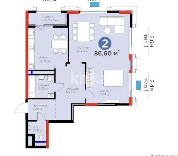 Продажа 1-комнатной квартиры, 86.6 м² в Астане