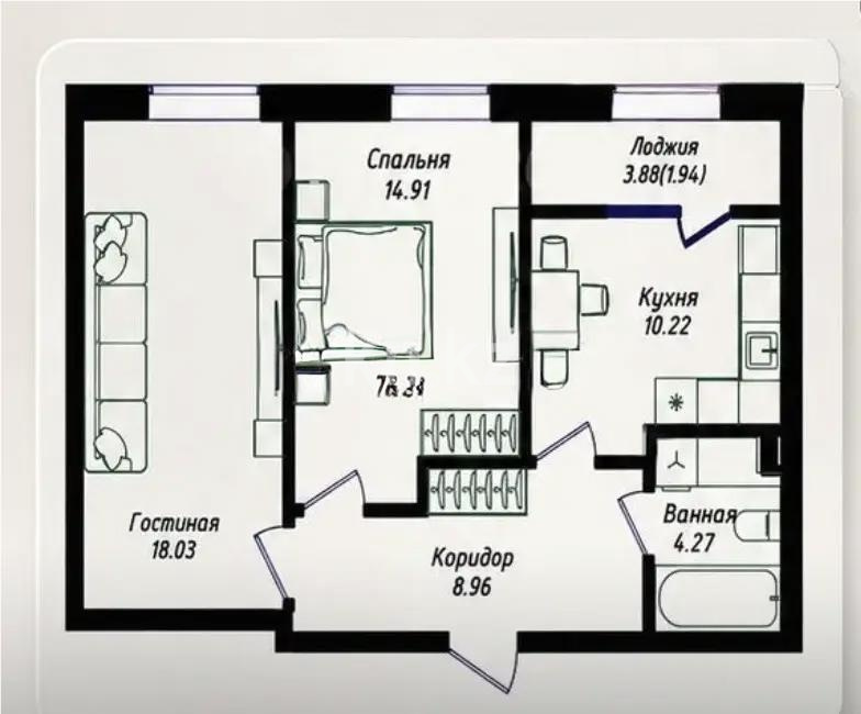 Продажа 2-комнатной квартиры, 58 м² в Астане