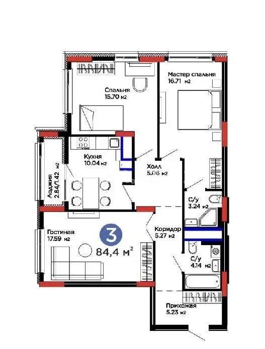 Продажа 3-комнатной квартиры, 84.4 м² в Астане - фото 3