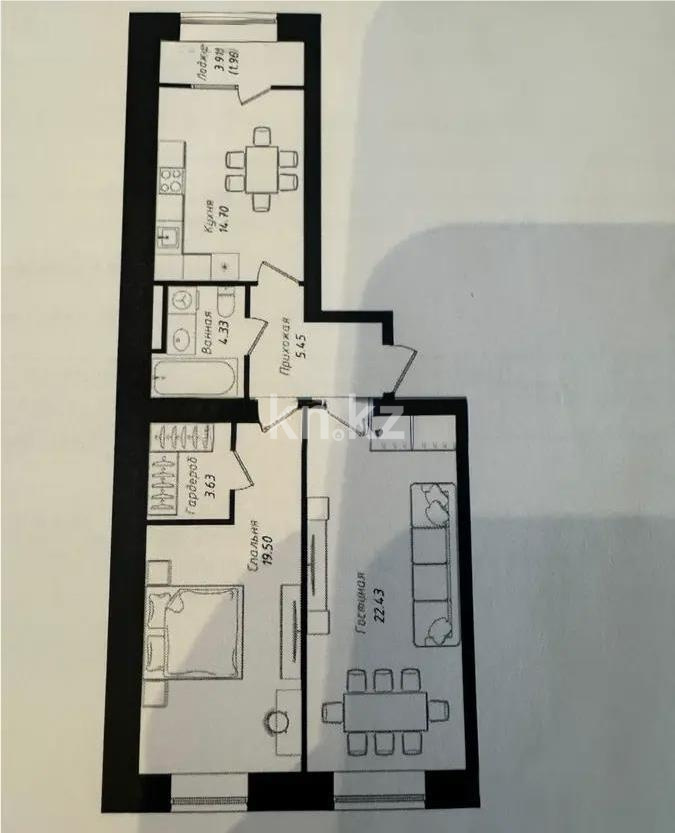 Продажа 2-комнатной квартиры, 72 м², пр. Улы Дала, дом  38а в Астане
