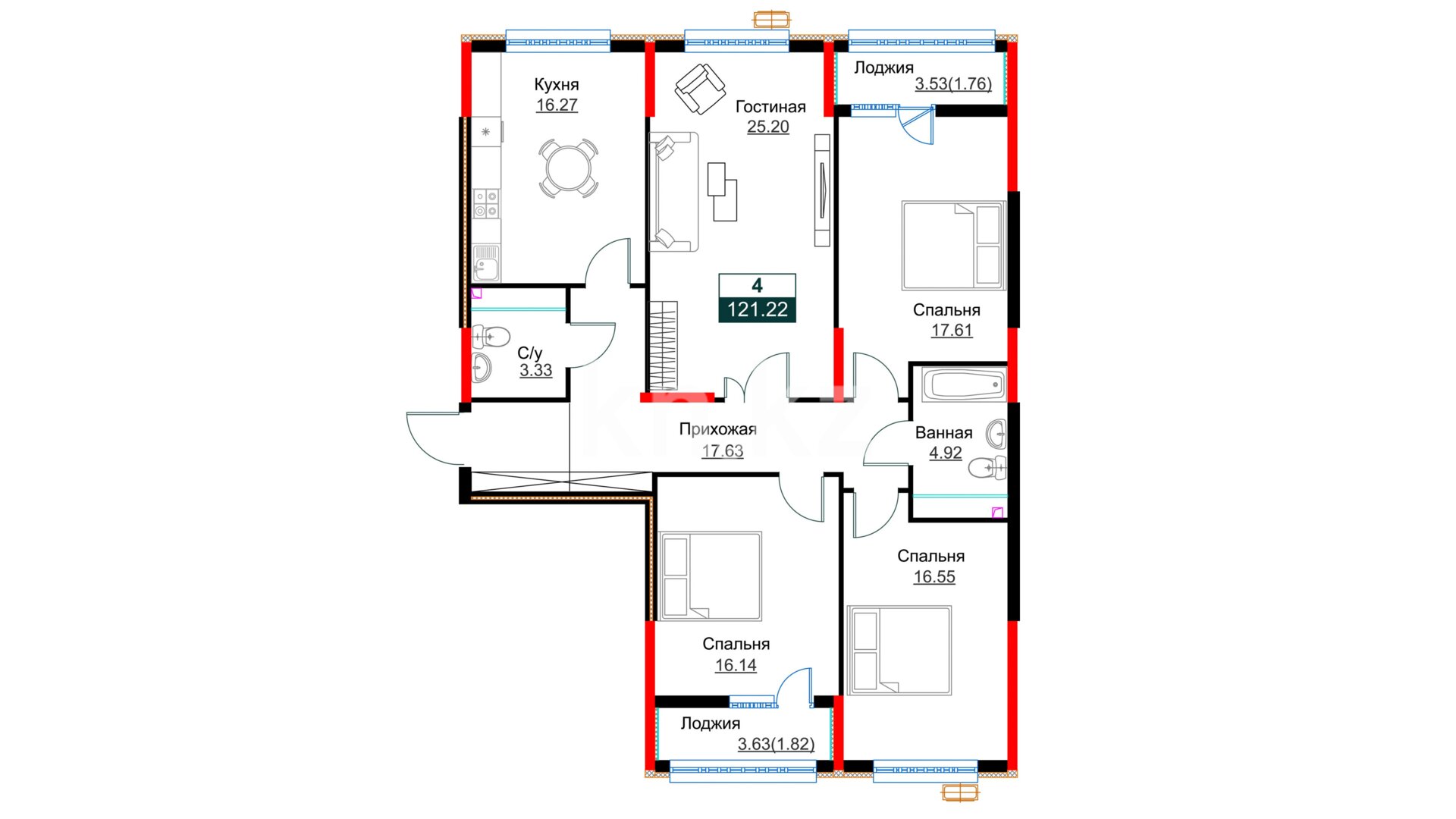 ЖК Shakarim Avenue, 4-комнатная, цена 53 712 582 ₸, 443 100 ₸&nbsp;/&nbsp;м²