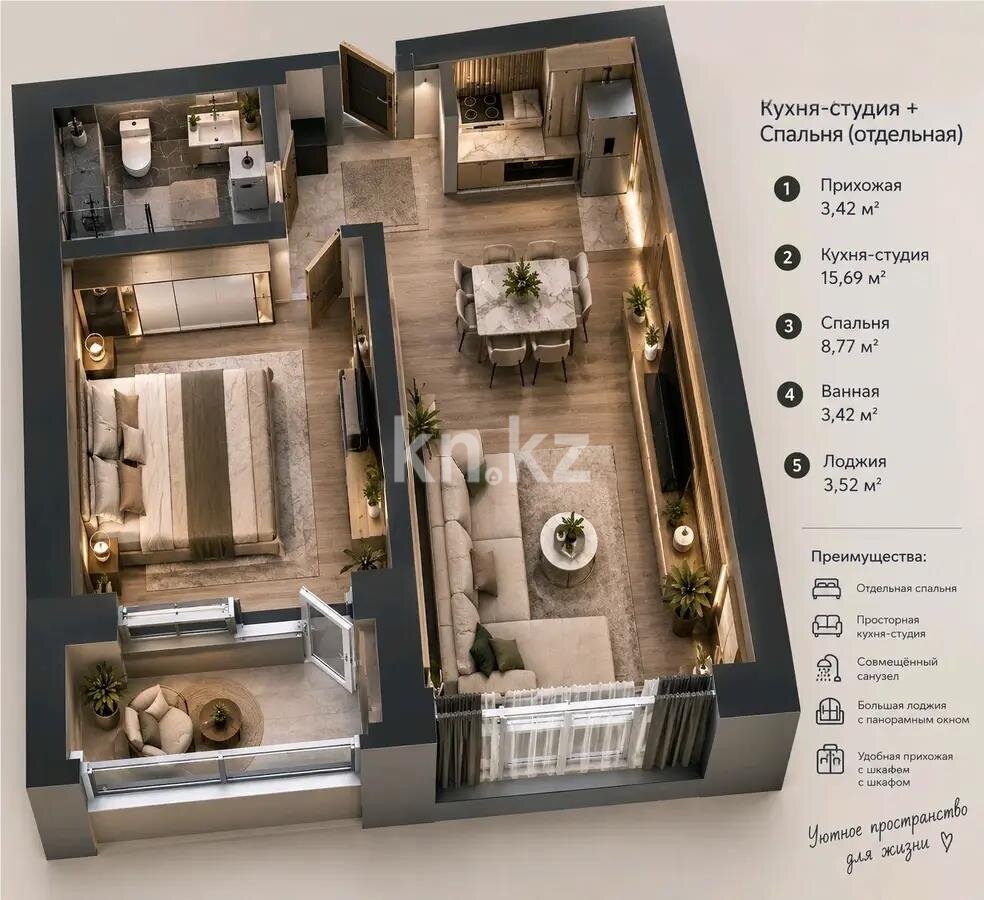 Продажа 2-комнатной квартиры, 39 м² в Астане - фото 2