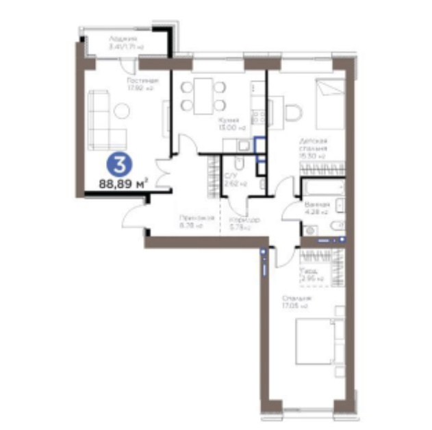 Продажа 3-комнатной квартиры, 88.9 м² в Астане - фото 2
