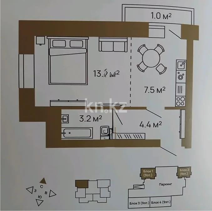 Продажа 1-комнатной квартиры, 30 м² в Астане