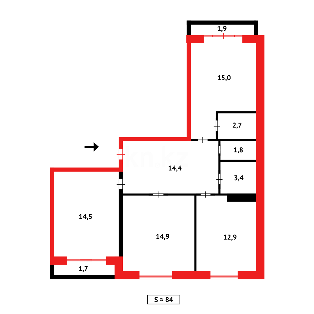 Продажа 3-комнатной квартиры, 84 м², ул. Сатыбалдина в Караганде - фото 11