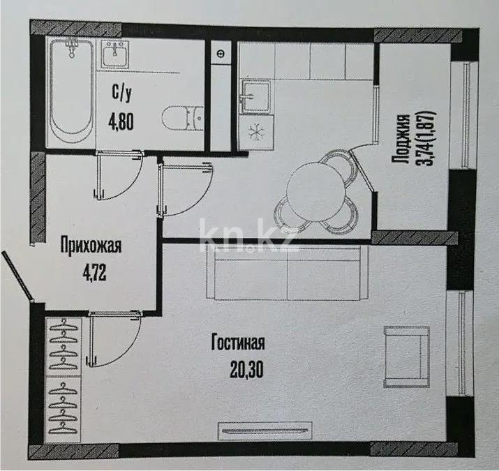 Продажа 1-комнатной квартиры, 40.92 м² в Астане - фото 4