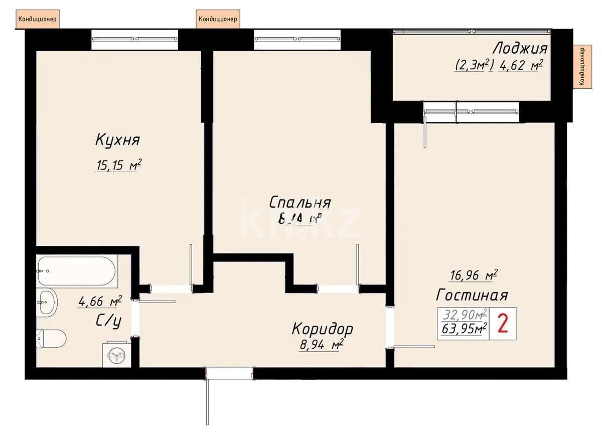 Продажа 2-комнатной квартиры, 64 м² в Астане
