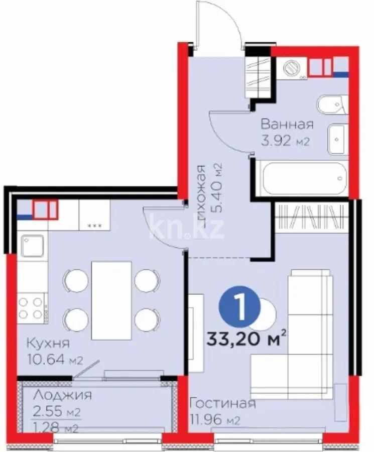 Продажа 1-комнатной квартиры, 33.2 м² в Алматы