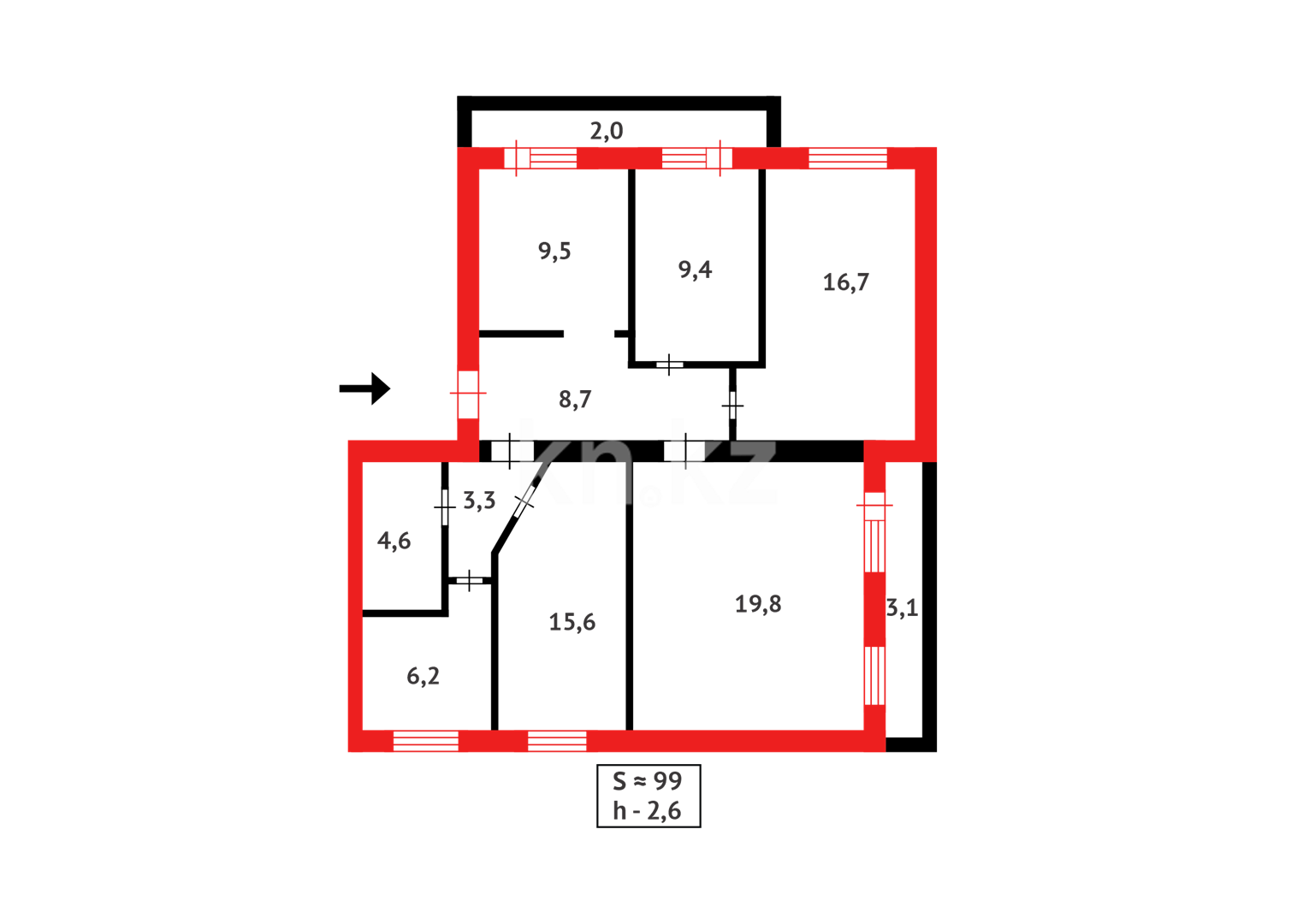 Продажа 5-комнатной квартиры, 99 м², пр. Н. Абдирова, дом  15 в Караганде - фото 19