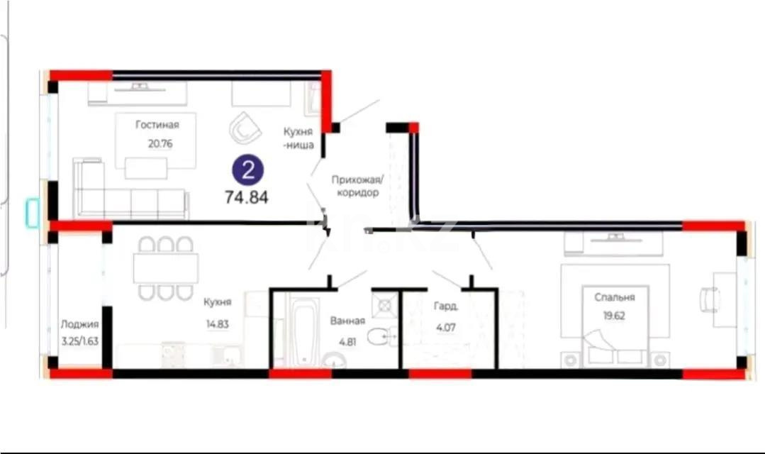 Продажа 2-комнатной квартиры, 75 м² в Астане