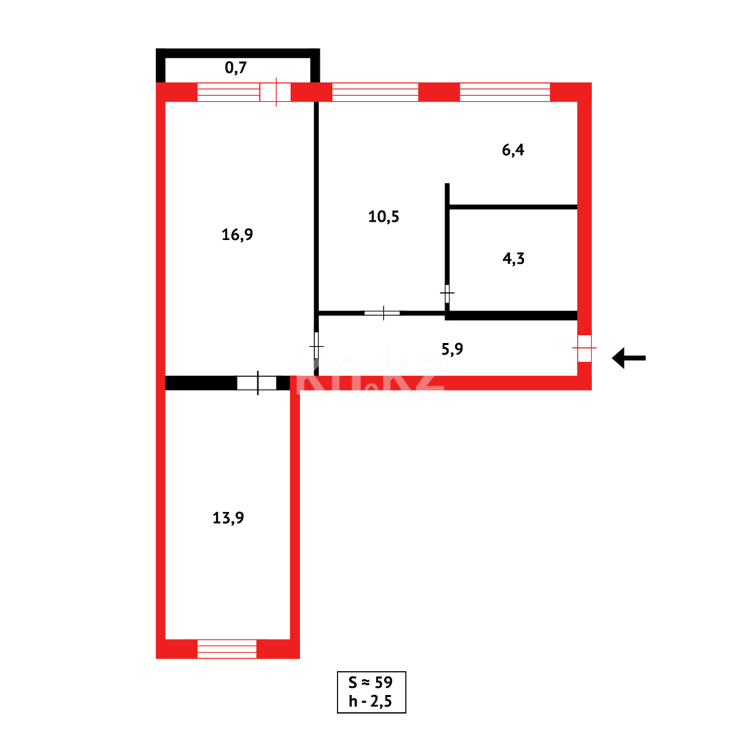 Продажа 3-комнатной квартиры, 58 м², мкр-н 21 в Караганде - фото 15