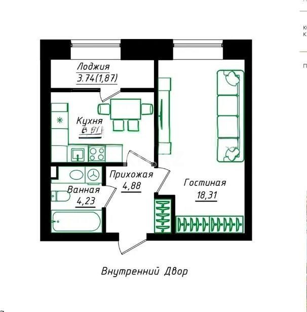 Продажа 1-комнатной квартиры, 38.6 м² в Астане