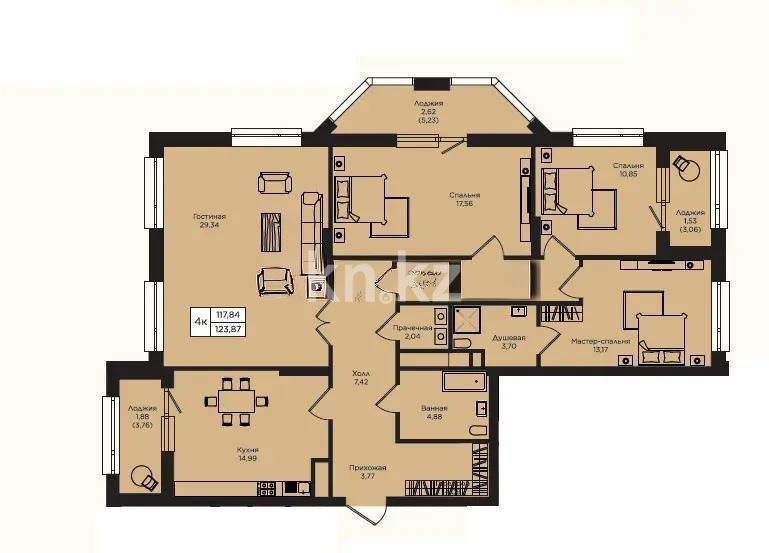 Продажа 4-комнатной квартиры, 125.91 м² в Астане