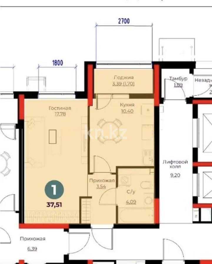 Продажа 1-комнатной квартиры, 37.51 м² в Астане