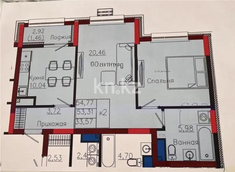 Продажа 2-комнатной квартиры, 55 м² в Астане